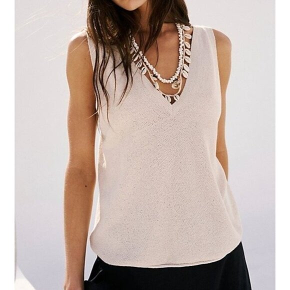 Free People Beach Keiran Sweater Knit Tank Top Beige Summer Style Womens Small - Picture 14 of 14